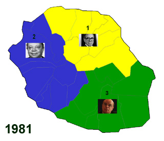 Carte des trois circonscriptions de La Réunion 1981