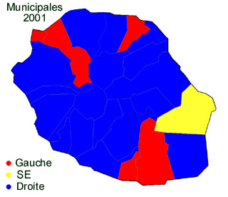 Carte élections municipales 2001 à La Réunion