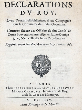 Déclaration du Roi Louis XIV pour l'établissement de La Compagnie des Indes Orientales