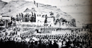 Inauguration en 1856 de la Statue du gouverneur Mahé de La Bourdonnais.