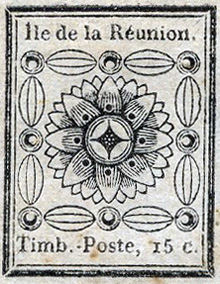Timbre 1852 La Réunion valeur 15 centimes de franc colonial