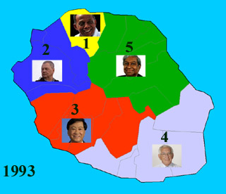 Carte des cinq circonscriptions de La Réunion 1993