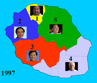 Carte des cinq circonscriptions de La Réunion 1997