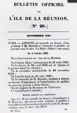 Arrêté du 4 octobre 1859 création du journal La Malle