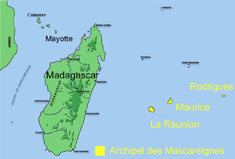 Carte Archipel des Mascareignes : La Réunion, Maurice, Rodrigues