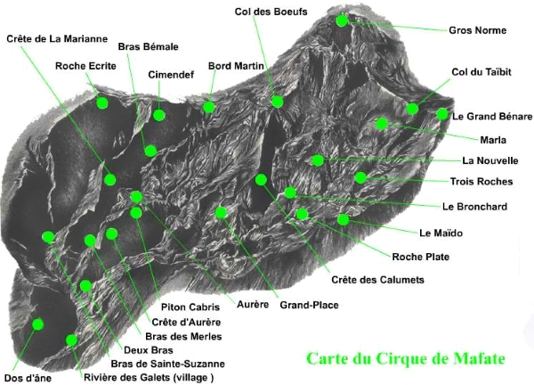 Carte du Cirque de Mafate à l'île de La Réunion