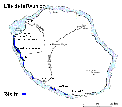 Carte des récifs coralliens de La Réunion