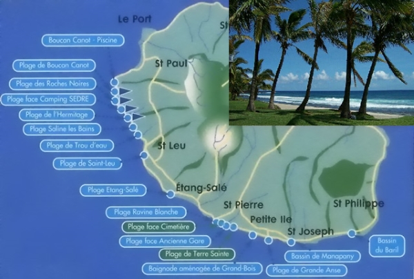 Carte des plages de l'île de La Réunion