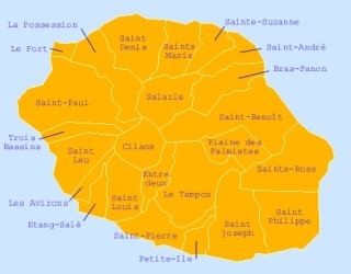 Carte des 24 communes de La Réunion